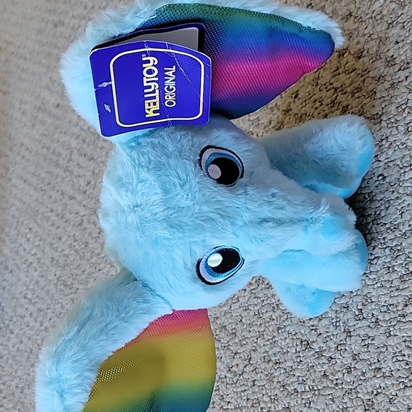 KELLYTOY ORIGINAL - BLUE ELEPHANT with RAINBOW EARS - Picture 1 of 8